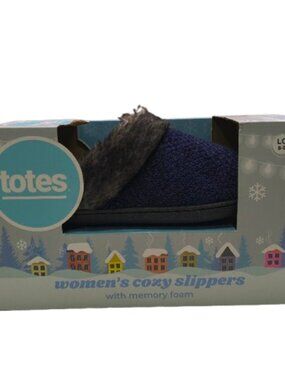 Blue & Dark Gray Totes Women's Cozy Slippers with Memory Foam Size  8-9
